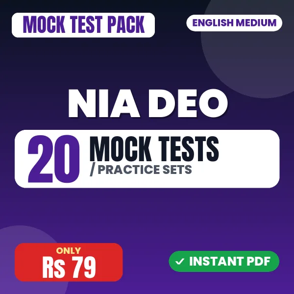 NIA DEO Exam – 20 Mock Tests / Practice Sets | English Medium PDF Download