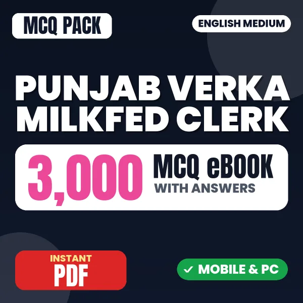 Punjab Verka Milkfed Clerk Exam – 3000 MCQ eBook with Answers | English Medium PDF Download
