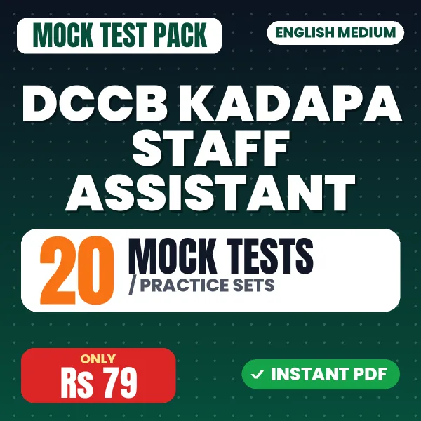 DCCB Kadapa Staff Assistant Exam – 20 Mock Tests / Practice Sets | English Medium PDF Download