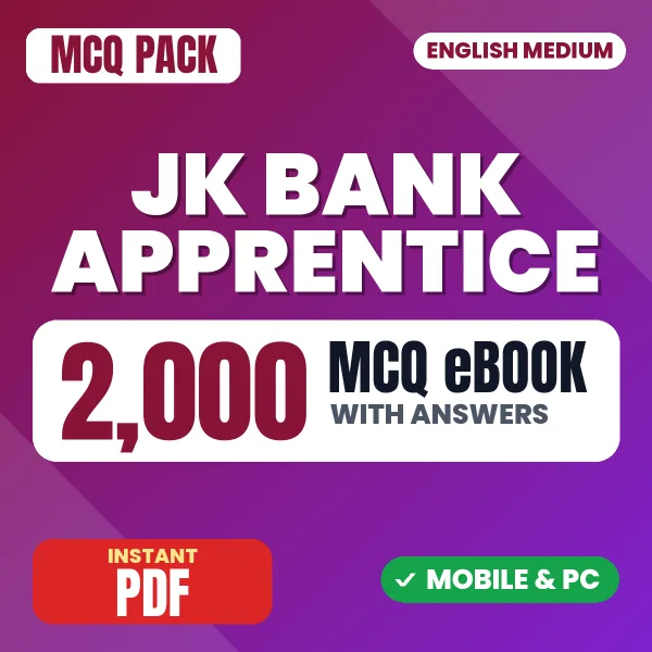 JK Bank Apprentice Exam – 2000 MCQ eBook with Answers | English Medium PDF Download