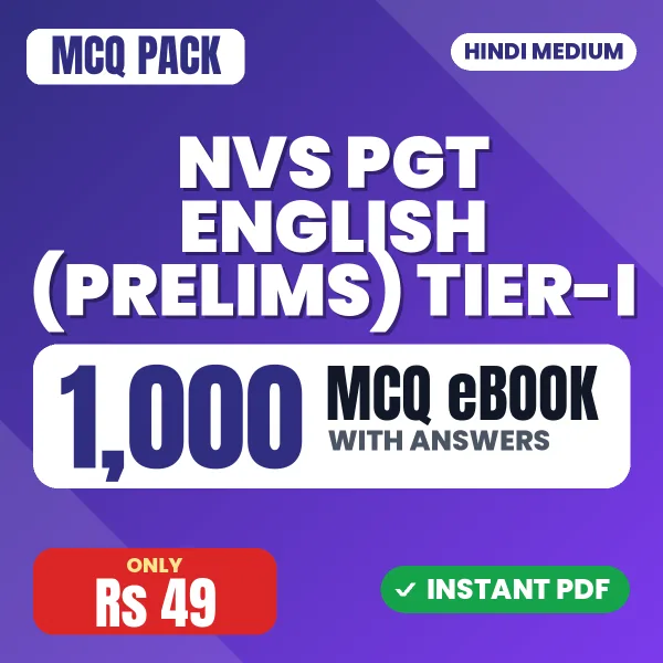 NVS PGT English (Prelims) Tier-I Exam – 1000 MCQ eBook with Answers | Hindi Medium PDF Download