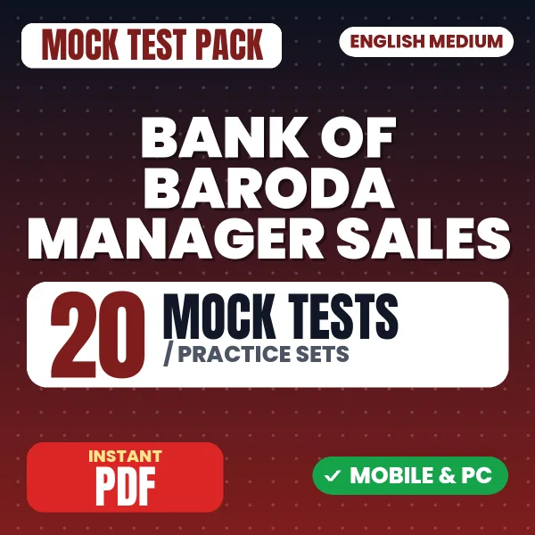 Bank of Baroda SO (Manager - Sales) Exam – 20 Mock Tests / Practice Sets | English Medium PDF Download