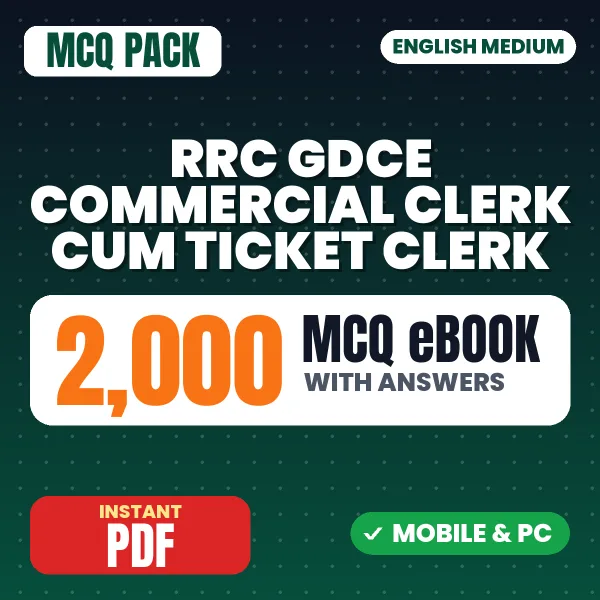 RRC GDCE Commercial Clerk cum Ticket Clerk Exam – 2000 MCQ eBook with Answers | English Medium PDF Download