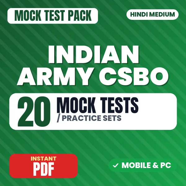 Indian Army CSBO Exam – 20 Mock Tests / Practice Sets | Hindi Medium PDF Download