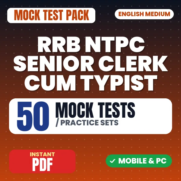 RRB NTPC Senior Clerk cum Typist CBT 1 Exam – 50 Mock Tests / Practice Sets | English Medium PDF Download