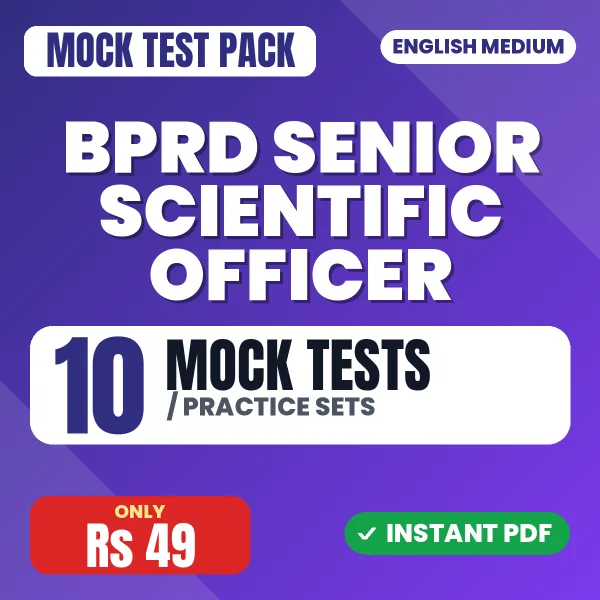 BPRD Senior Scientific Officer Exam – 10 Mock Tests / Practice Sets | English Medium PDF Download
