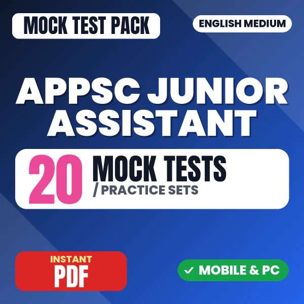APPSC Junior Assistant Screening Test Exam – 20 Mock Tests / Practice Sets | English Medium PDF Download