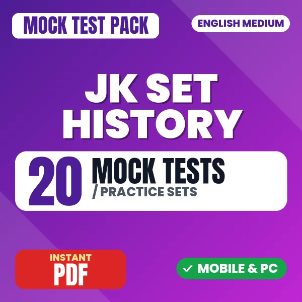 JK SET History Exam Paper 2 – 20 Mock Tests / Practice Sets | English Medium PDF Download