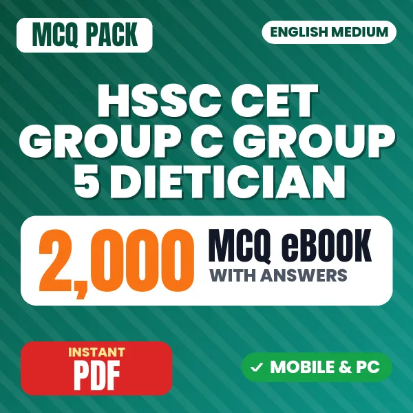 HSSC CET Group C (Group 5 - Dietician) Exam – 2000 MCQ eBook with Answers | English Medium PDF Download