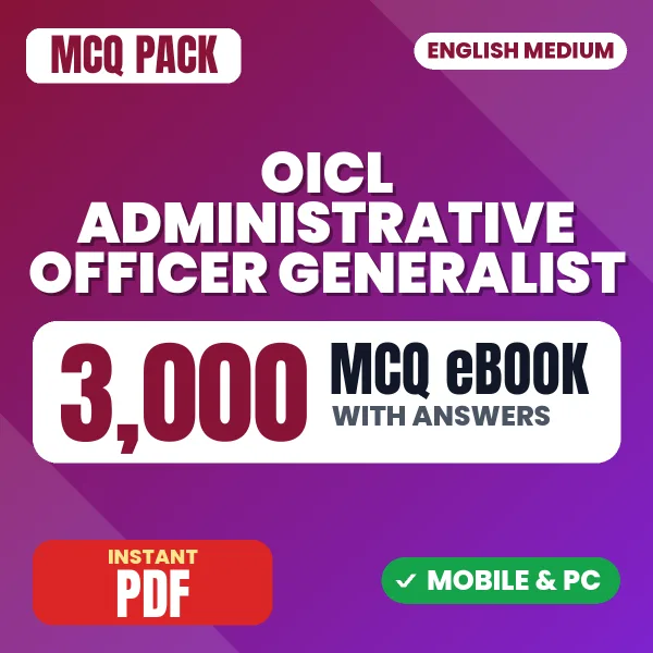 OICL Administrative Officer (Generalist) Prelims TIER 1 Exam – 3000 MCQ eBook with Answers | English Medium PDF Download