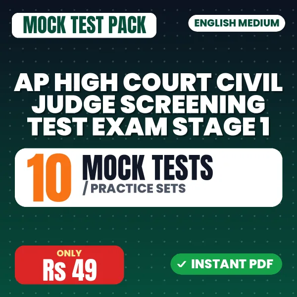 AP High Court Civil Judge Screening Test Exam Stage 1 – 10 Mock Tests / Practice Sets | English Medium PDF Download