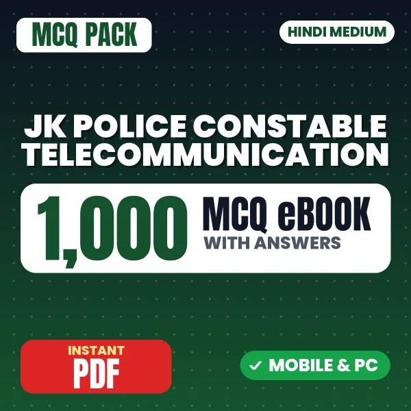JK Police Constable (Telecommunication) Exam – 1000 MCQ eBook with Answers | Hindi Medium PDF Download