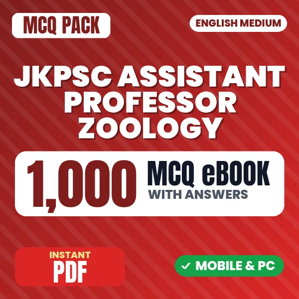 JKPSC Assistant Professor (Zoology) Exam – 1000 MCQ eBook with Answers | English Medium PDF Download
