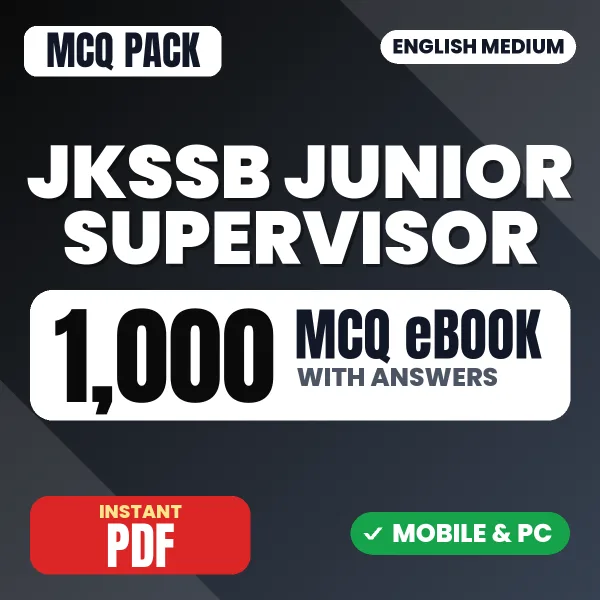 JKSSB Junior Supervisor Exam – 1000 MCQ eBook with Answers | English Medium PDF Download