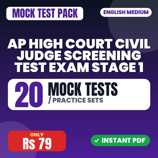 AP High Court Civil Judge Screening Test Exam Stage 1 – 20 Mock Tests / Practice Sets | English Medium PDF Download