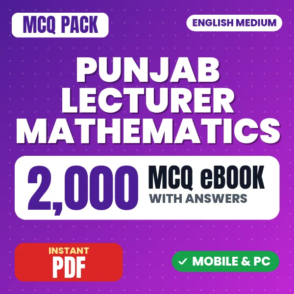 Punjab Lecturer Mathematics Exam Paper 2 – 2000 MCQ eBook with Answers | English Medium PDF Download