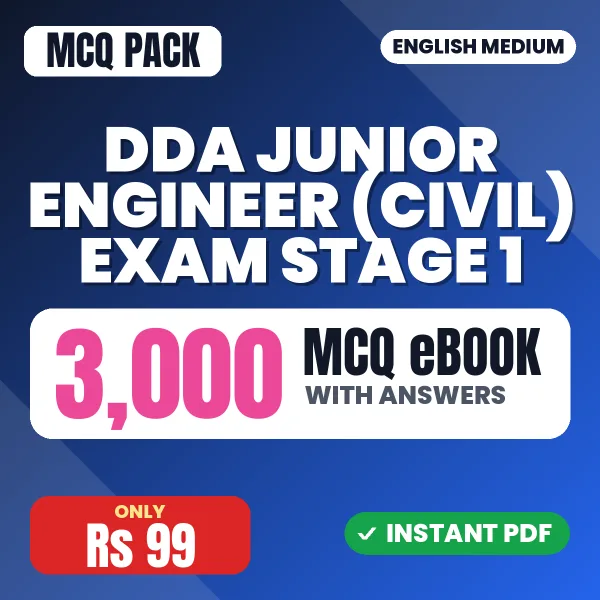 DDA Junior Engineer (Civil) Exam Stage 1 – 3000 MCQ eBook with Answers | English Medium PDF Download