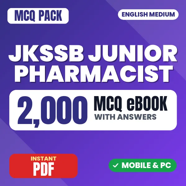 JKSSB Junior Pharmacist Exam – 2000 MCQ eBook with Answers | English Medium PDF Download