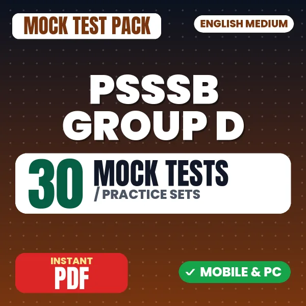 PSSSB Group D (Part A) Exam – 30 Mock Tests / Practice Sets | English Medium PDF Download
