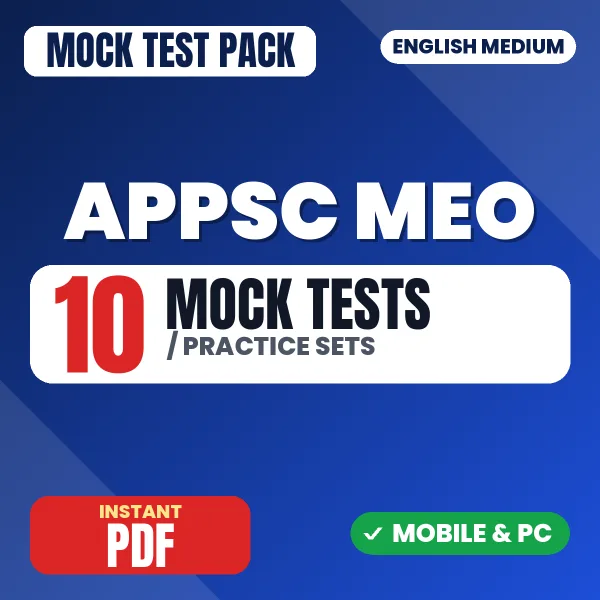 APPSC MEO Exam Paper I – 10 Mock Tests / Practice Sets | English Medium PDF Download