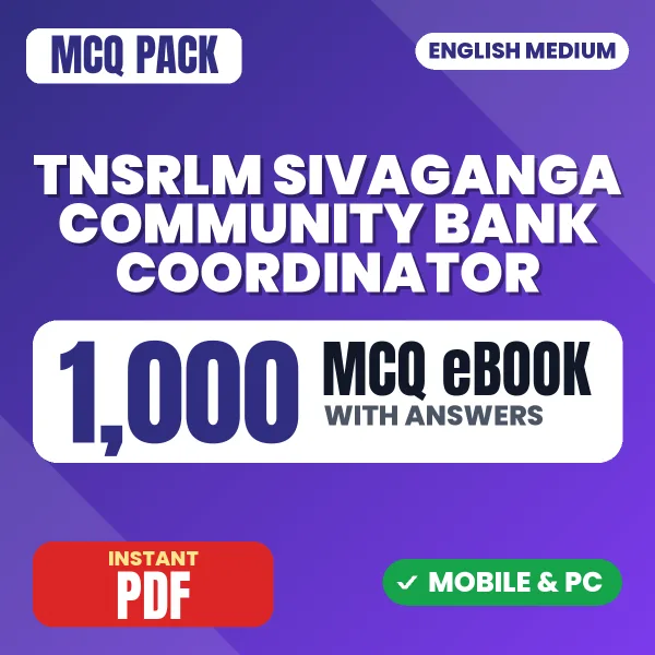 TNSRLM Sivaganga Community Bank Coordinator Exam – 1000 MCQ eBook with Answers | English Medium PDF Download