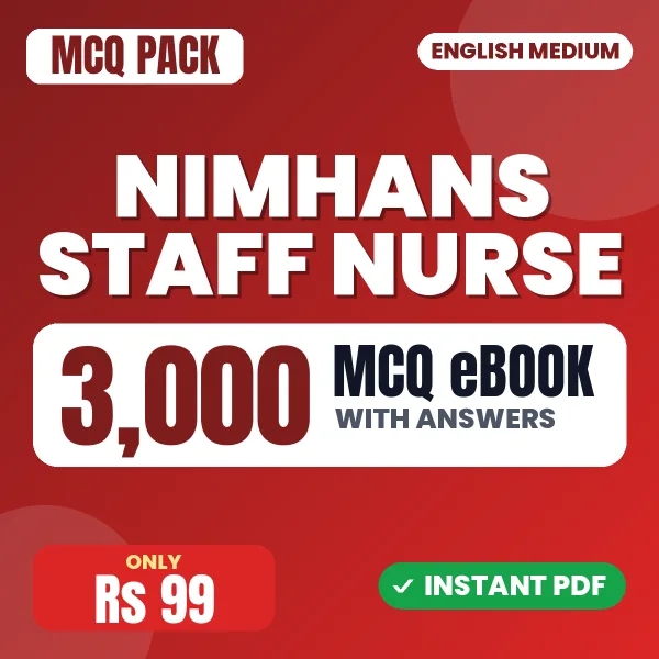 NIMHANS Staff Nurse Exam – 3000 MCQ eBook with Answers | English Medium PDF Download