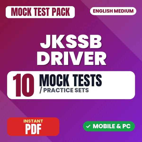 JKSSB Driver Exam – 10 Mock Tests / Practice Sets | English Medium PDF Download
