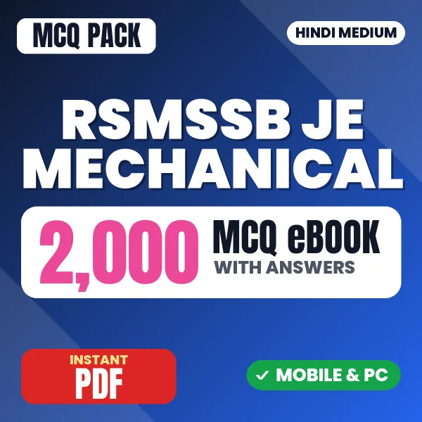 RSMSSB JE (Mechanical) Exam – 2000 MCQ eBook with Answers | Hindi Medium PDF Download