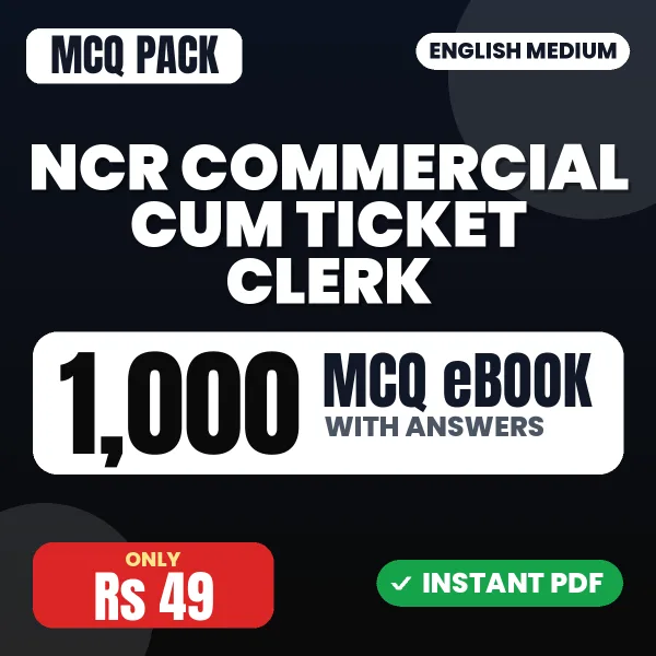 NCR Commercial cum Ticket Clerk Exam – 1000 MCQ eBook with Answers | English Medium PDF Download