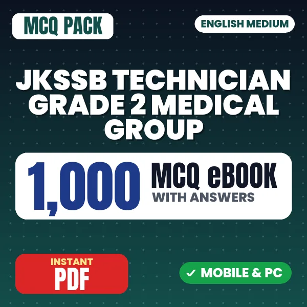 JKSSB Technician Grade 2 (Medical Group) Exam – 1000 MCQ eBook with Answers | English Medium PDF Download