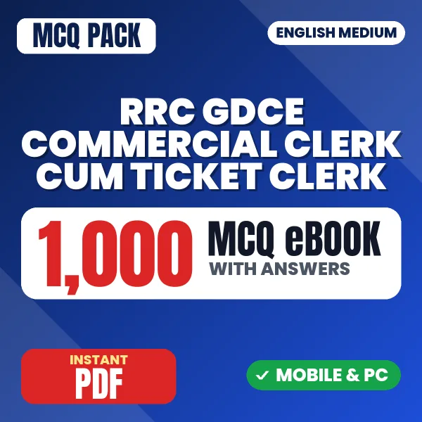 RRC GDCE Commercial Clerk cum Ticket Clerk Exam – 1000 MCQ eBook with Answers | English Medium PDF Download