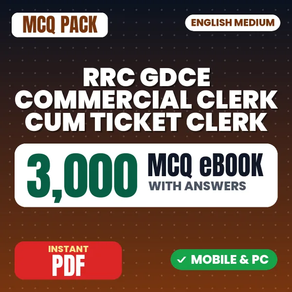 RRC GDCE Commercial Clerk cum Ticket Clerk Exam – 3000 MCQ eBook with Answers | English Medium PDF Download