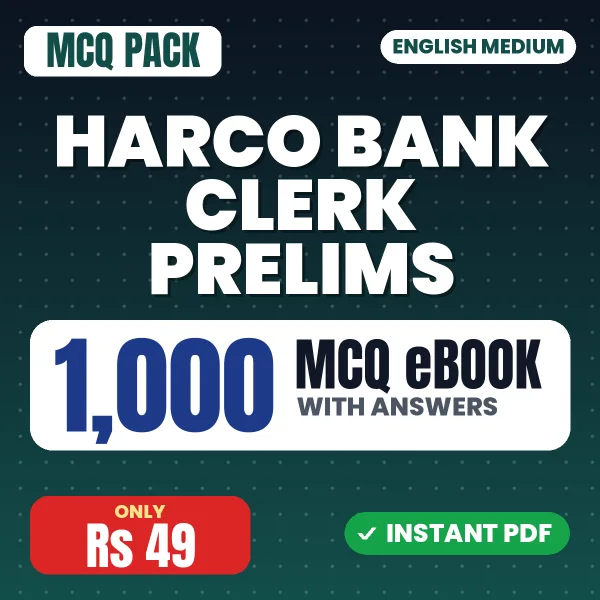 HARCO Bank Clerk Prelims Exam – 1000 MCQ eBook with Answers | English Medium PDF Download
