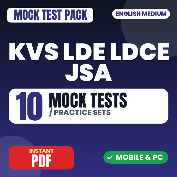 KVS LDE/LDCE Junior Secretariat Assistant Exam Tier 1 – 10 Mock Tests / Practice Sets | English Medium PDF Download