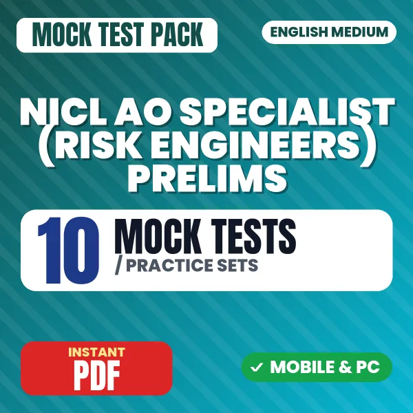 NICL AO Specialist (Risk Engineers) Prelims Exam – 10 Mock Tests / Practice Sets | English Medium PDF Download
