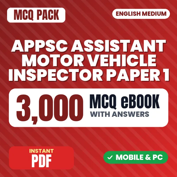 APPSC Assistant Motor Vehicle Inspector Exam Paper 1 – 3000 MCQ eBook with Answers | English Medium PDF Download