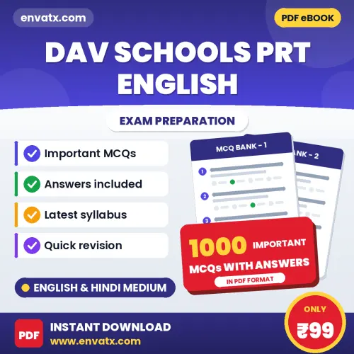 DAV Schools PRT English Exam 2026 – 1000 Most Important MCQ Practice Questions | English & Hindi Medium PDF