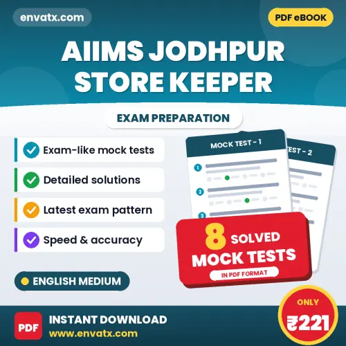 8 Mock Tests for AIIMS Jodhpur Store Keeper Exam in English | Solved Practice eBook – Instant PDF Download