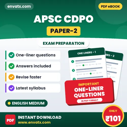 APSC CDPO (Paper-2) One-Liner Questions PDF in English – Quick Revision Book with Answers