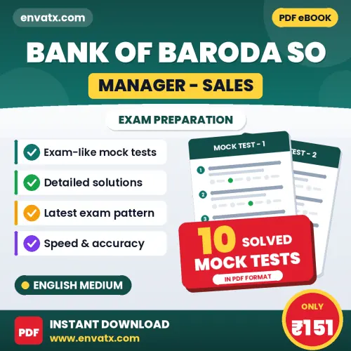 Practice for Bank of Baroda SO (Manager - Sales) Exam at Home – 10 Mock Tests PDF in English with Answers