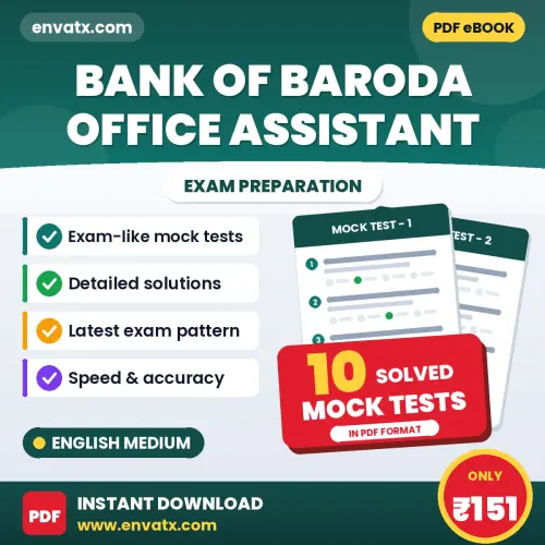 Boost Your Bank of Baroda Office Assistant Exam Score with 10 Solved Mock Tests in English – PDF eBook