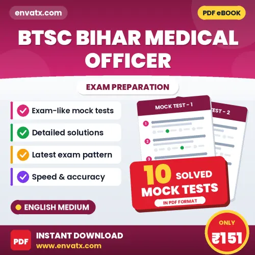 10 Mock Tests for BTSC Bihar Medical Officer Exam in English | Solved Practice eBook – Instant PDF Download