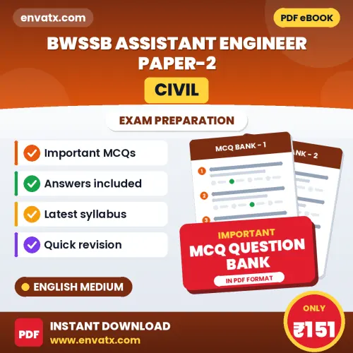 Best MCQ eBook for BWSSB Assistant Engineer Paper-2 (Civil) Exam in English | Selected Questions with Answer Key